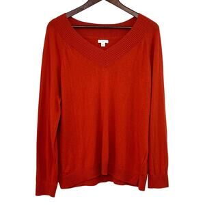 J. JILL Pumpkin Orange V-Neck Sweater Size M Classic Preppy Business Casual Chic